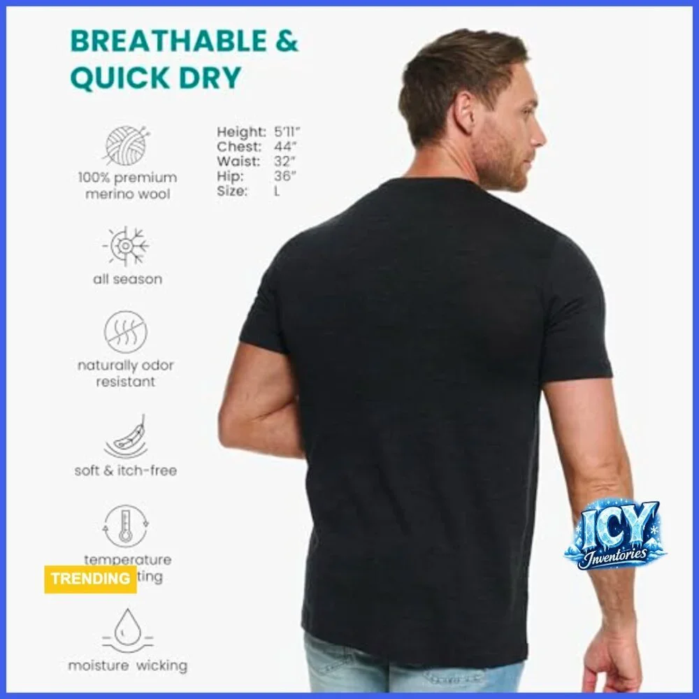 Merino Wool Thermal T-Shirt Men's Short Sleeve Base Layer